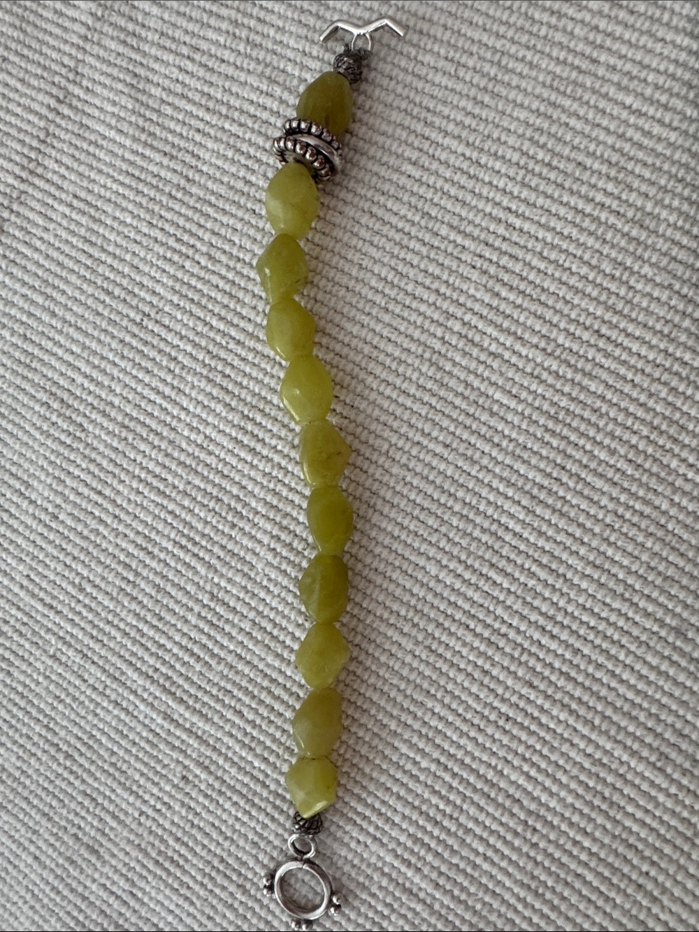 Olive-YellowGreen Beaded Bracelet with Silver Accents